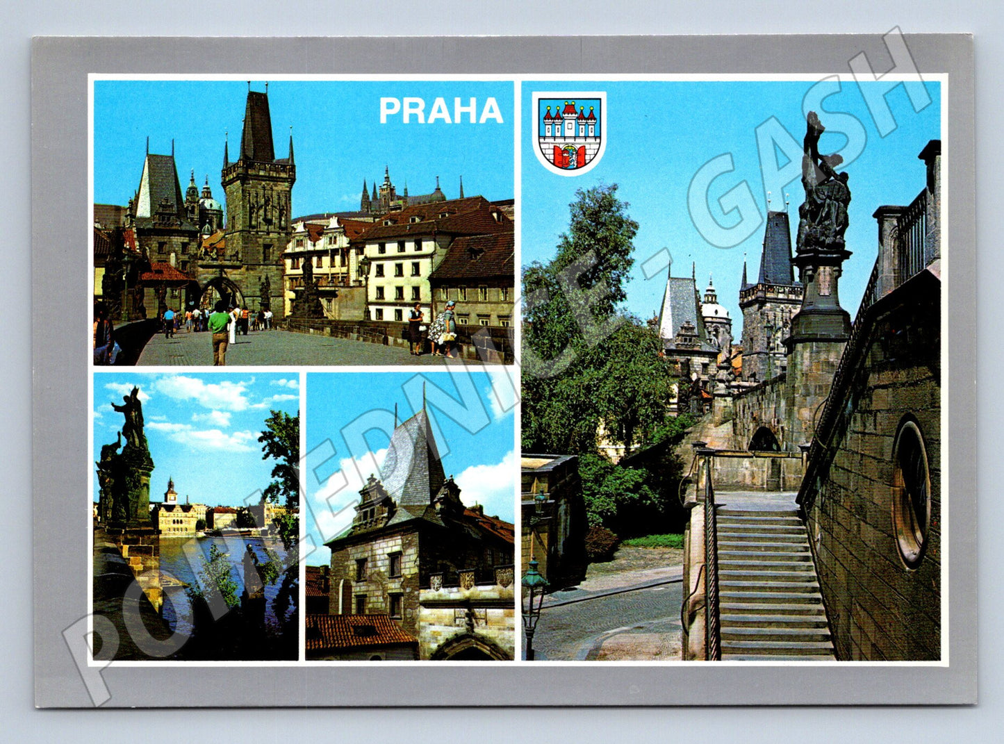 Postcard Prague Charles Bridge Lesser Town Towers collage (M7838)
