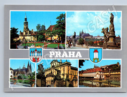 Postcard Prague collage of Prague monuments, unused (M7841)
