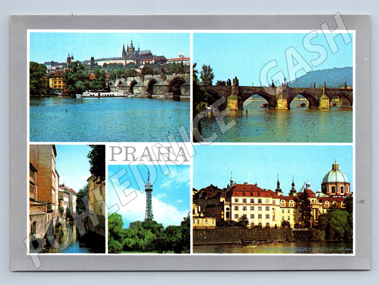 Postcard Prague collage Charles Bridge Hradcany retro (M7842)