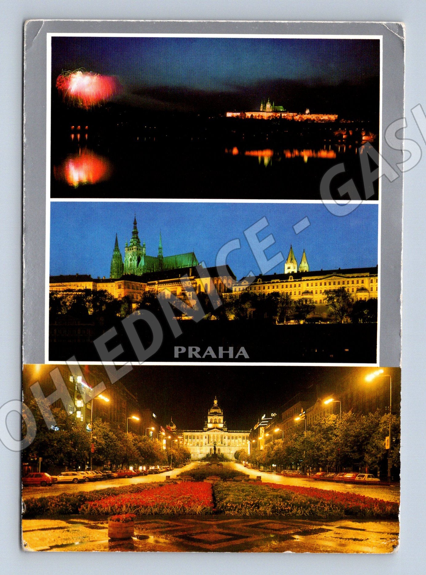 Postcard Prague night panorama Wenceslas Square Pressfoto (M7850)