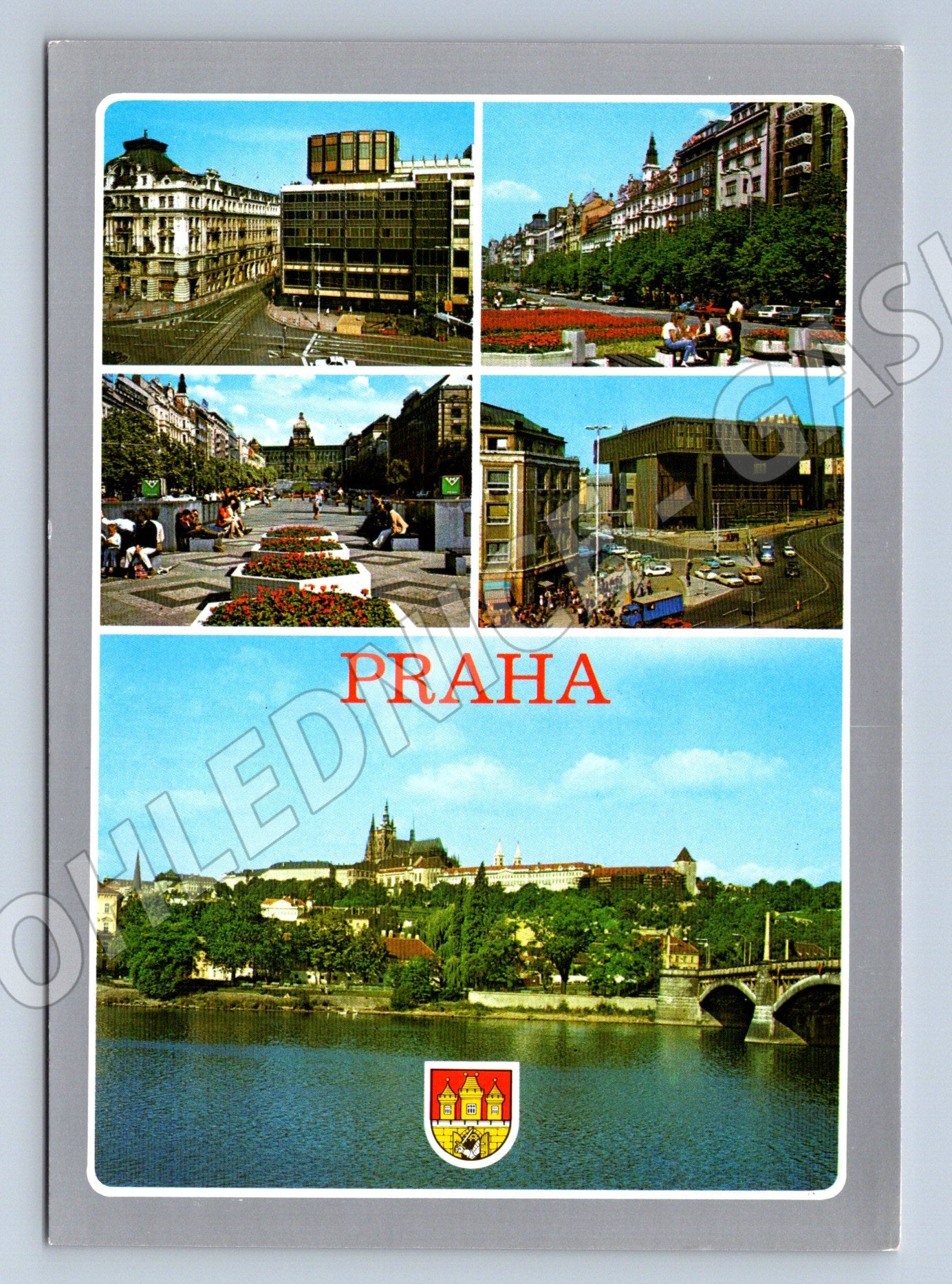 Postcard Prague Wenceslas Square Hradcany multi-image clear (M7858)