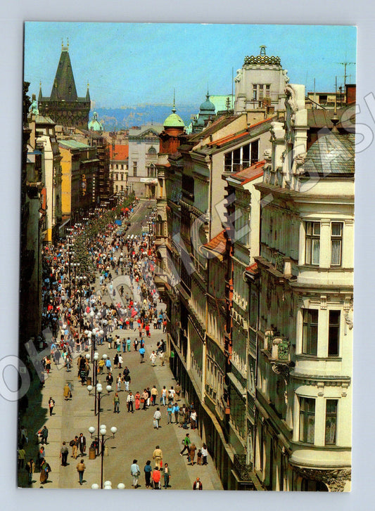 Postcard Prague Na Příkopě pedestrian zone 1985 (M7871)