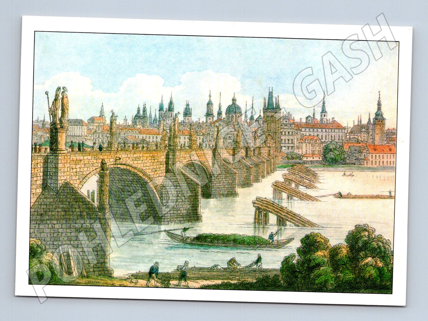 Postcard Prague Charles Bridge Morstadt 1830 reproduction (M7872)