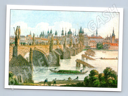 Postcard Prague Charles Bridge Morstadt 1830 reproduction (M7872)