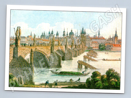 Postcard Prague Charles Bridge Morstadt 1830 reproduction (M7872)