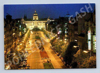 Postcard Prague Wenceslas Square night large format (M7876)