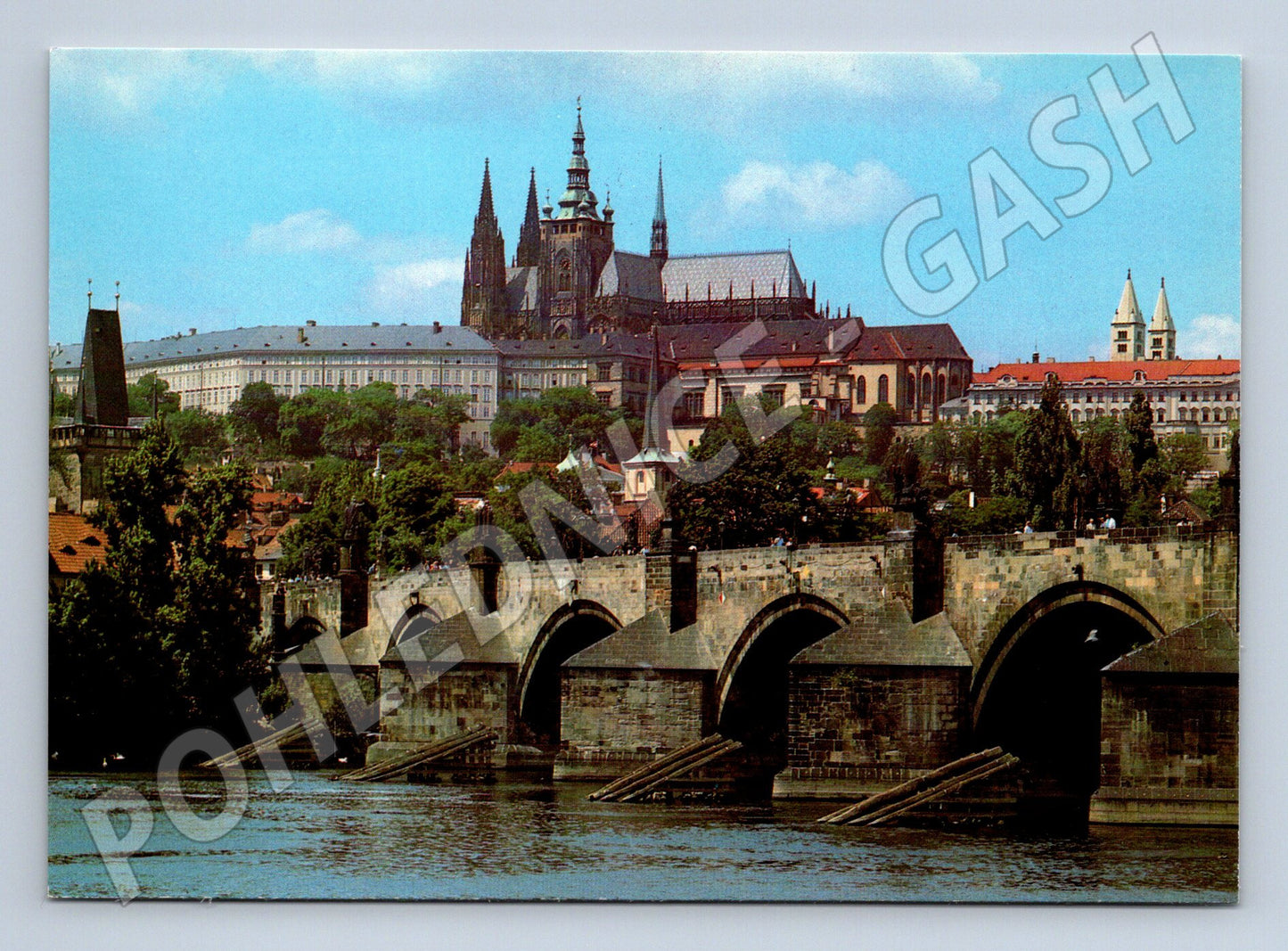 Postcard Prague Prague Castle and Charles Bridge colored (M7889)