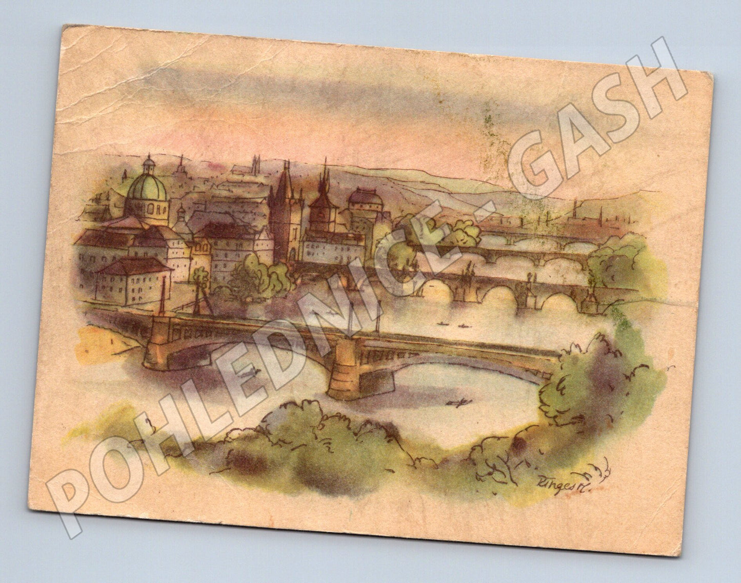 Postcard Prague view from Letná painted motif (M7891)