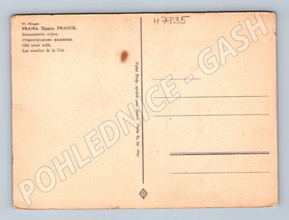 Postcard Prague Old Town Mills watercolor until 1950 (M7935)