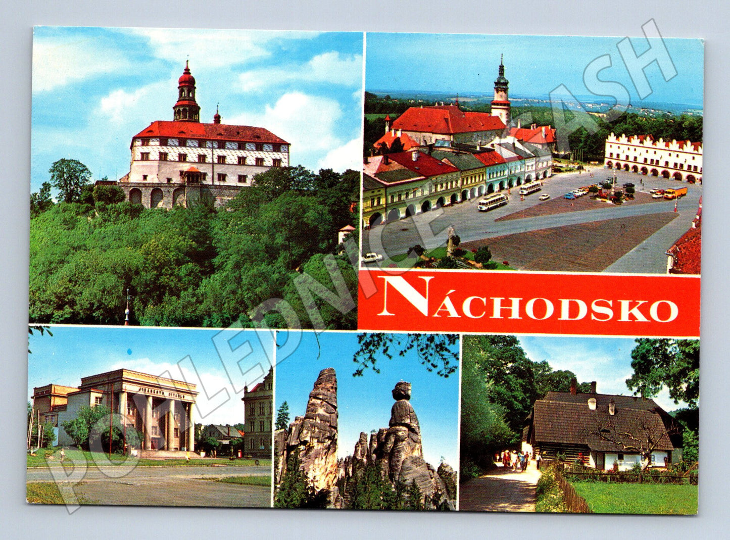Postcard Náchod region collage of monuments Panorama Prague (M7941)