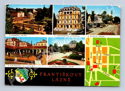 Postcard Františkovy Lázně multi-view map architecture (M7945)