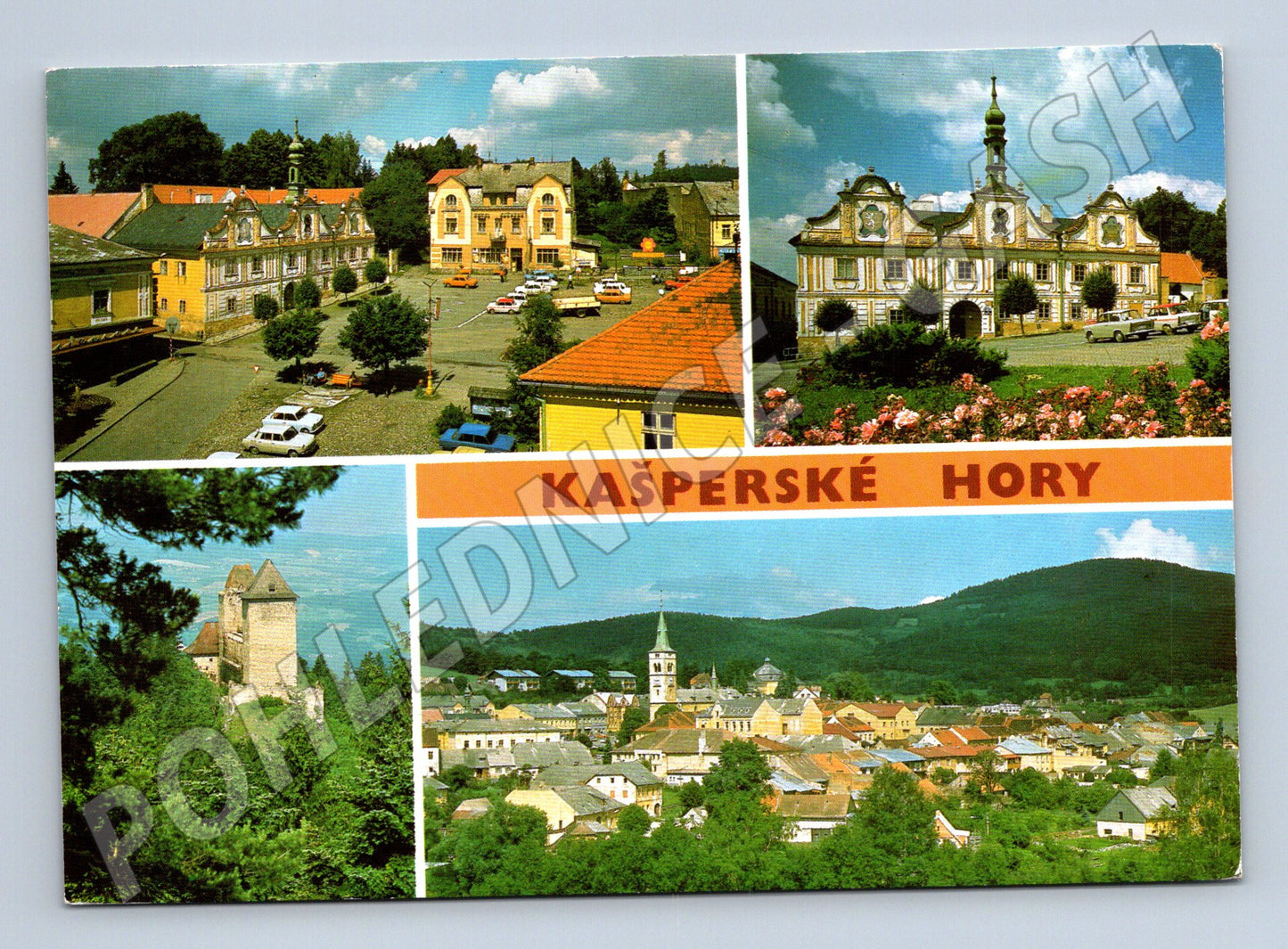 Postcard Kašperské Hory 1969 castle town hall hotel stamp (M7952)
