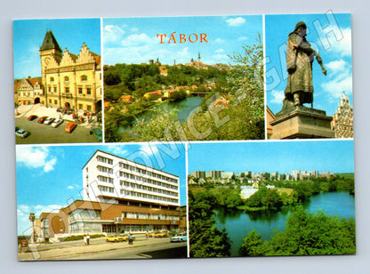 Postcard Tábor Town Hall Žižkovo Square Hotel Palcát (M7956)
