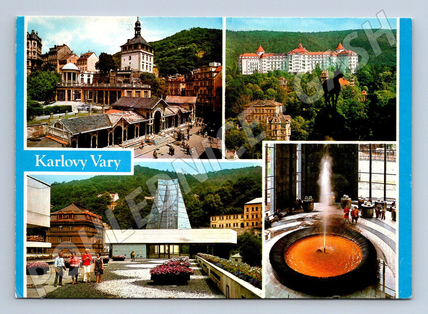 Pohlednice Karlovy Vary historická koláž lázní (M7959)