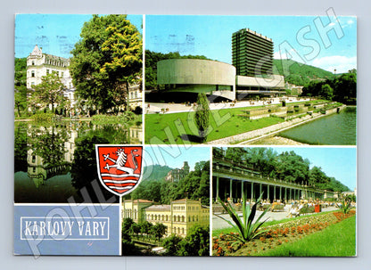 Postcard Karlovy Vary collage of buildings colonnades nature (M7960)