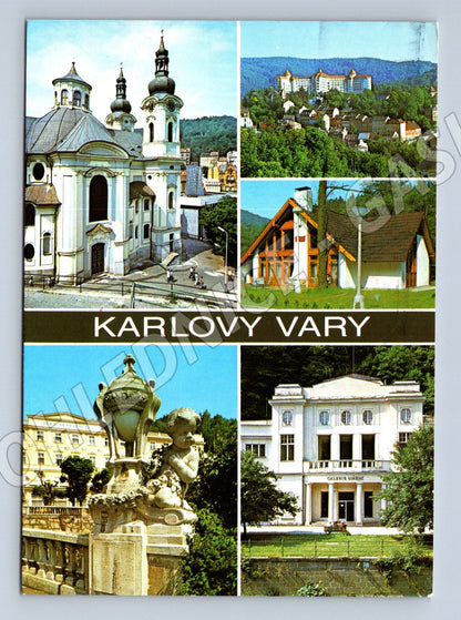 Postcard Karlovy Vary collage of monuments, used (M7963)