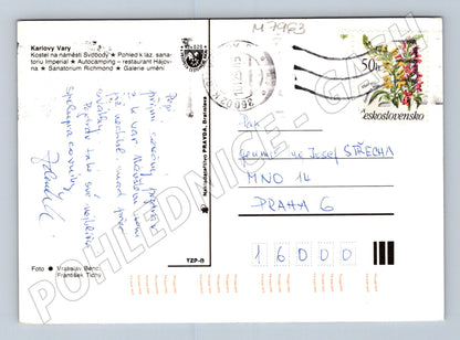 Postcard Karlovy Vary collage of monuments, used (M7963)