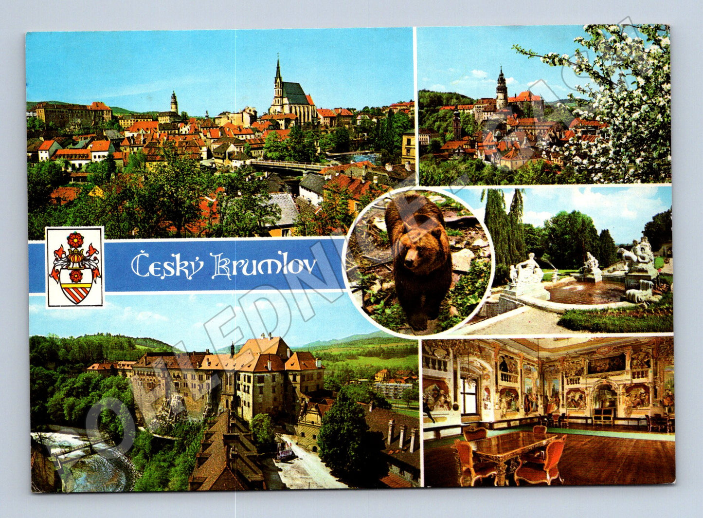 Postcard Český Krumlov multiple view sent stamp (M7969)