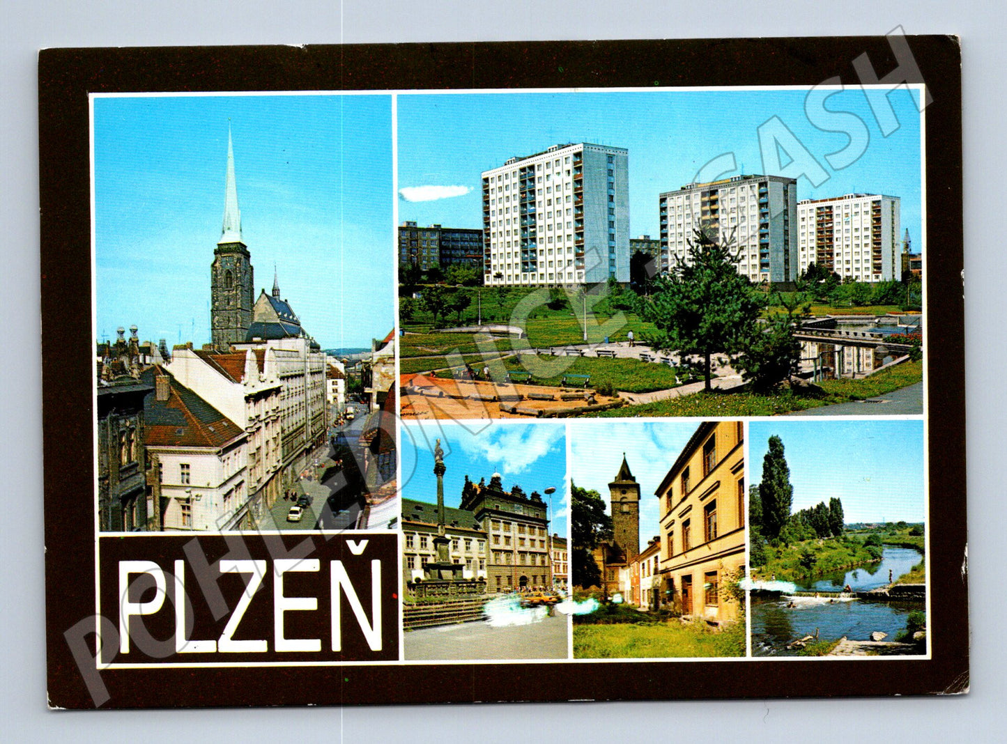 Pohlednice Plzeň koláž města odeslaná dobová známka (M7971)