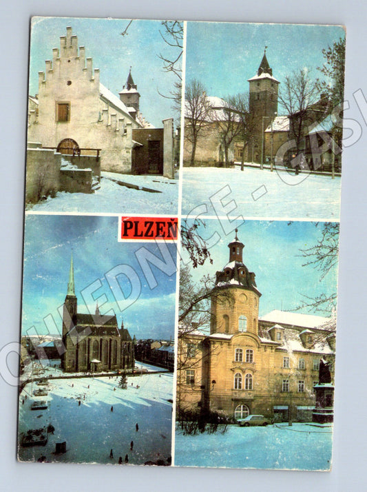 Pohlednice Plzeň zimní panorama historická (M8002)