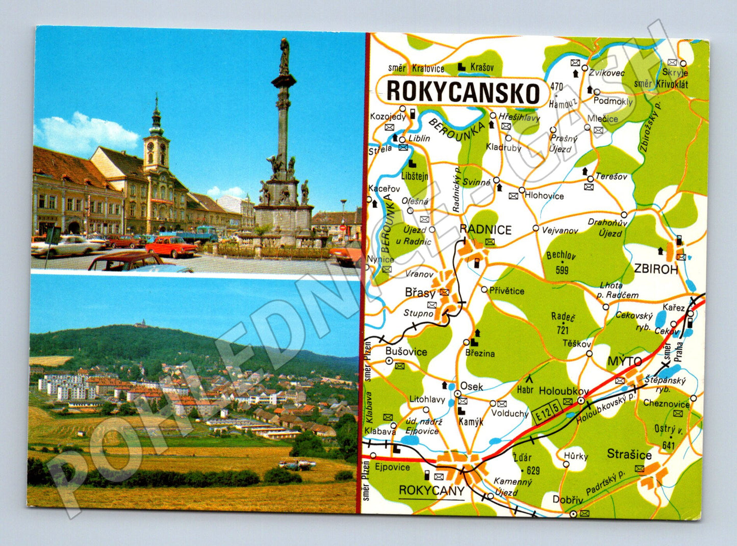 Postcard Rokycansko square panorama map 1983 used (M8020)
