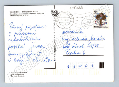Pohlednice Špindlerův Mlýn lanovka Medvědín 1989 použitá (M8025)