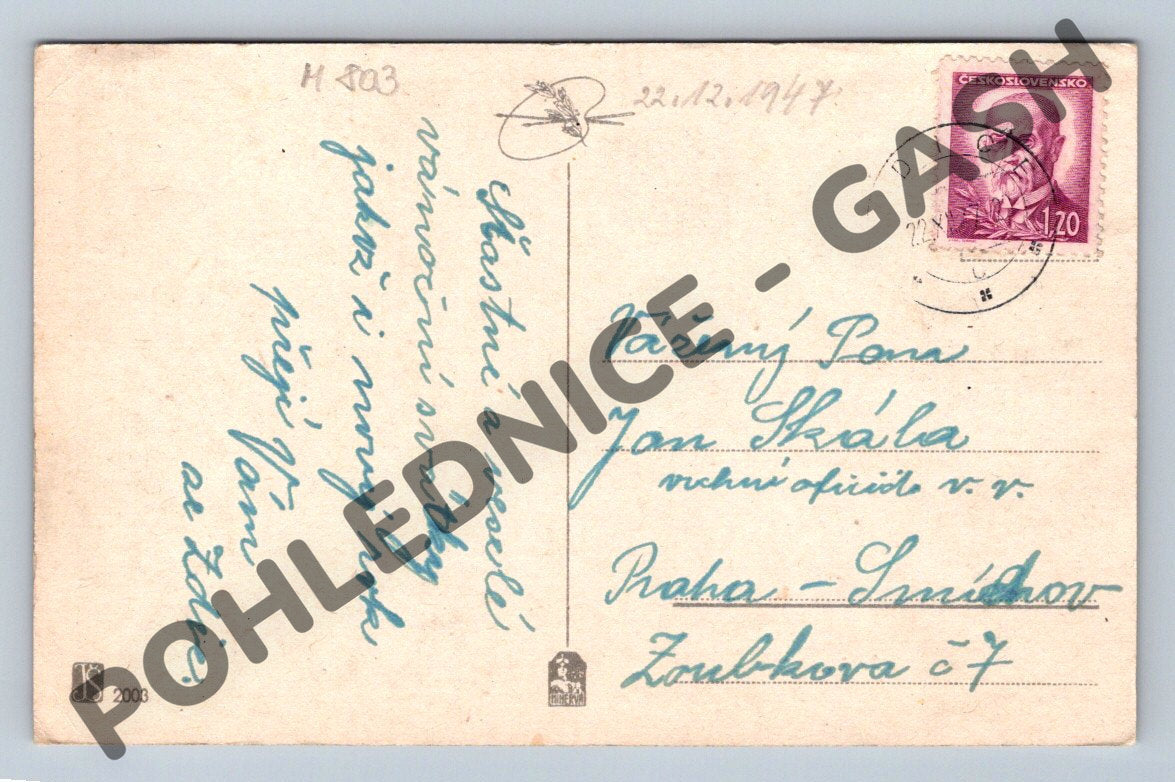 Pohlednice strom Československo 1947 (M803)