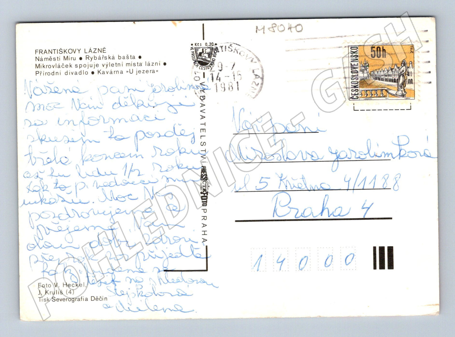 Postcard Františkovy Lázně historical postcard 1981 (M8040)