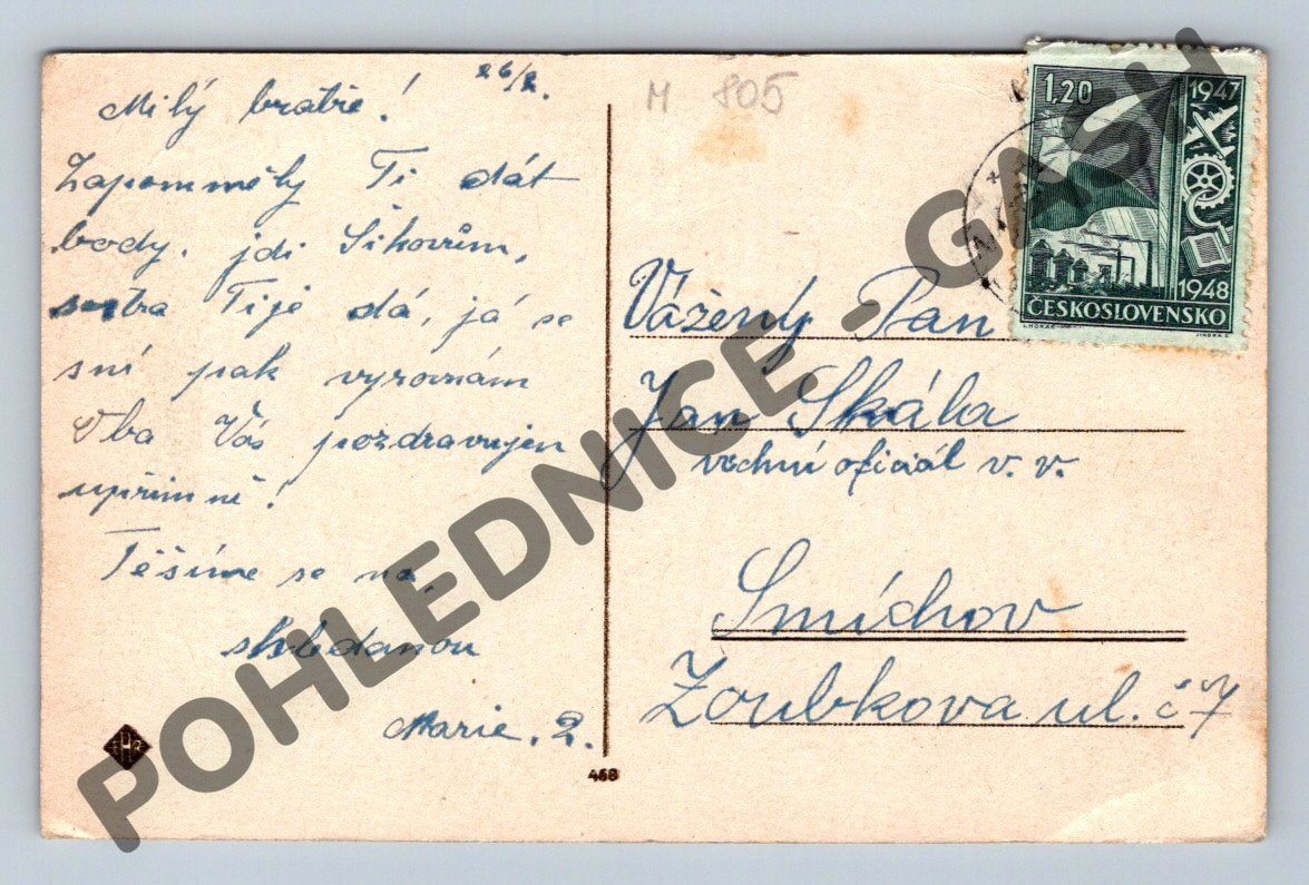 Pohlednice kvetoucí stromy 1948 ČSR (M805)