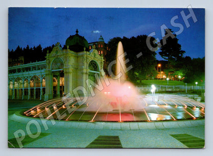 Postcard Marianske Lazne singing fountain in the evening Czechoslovakia (M8053)