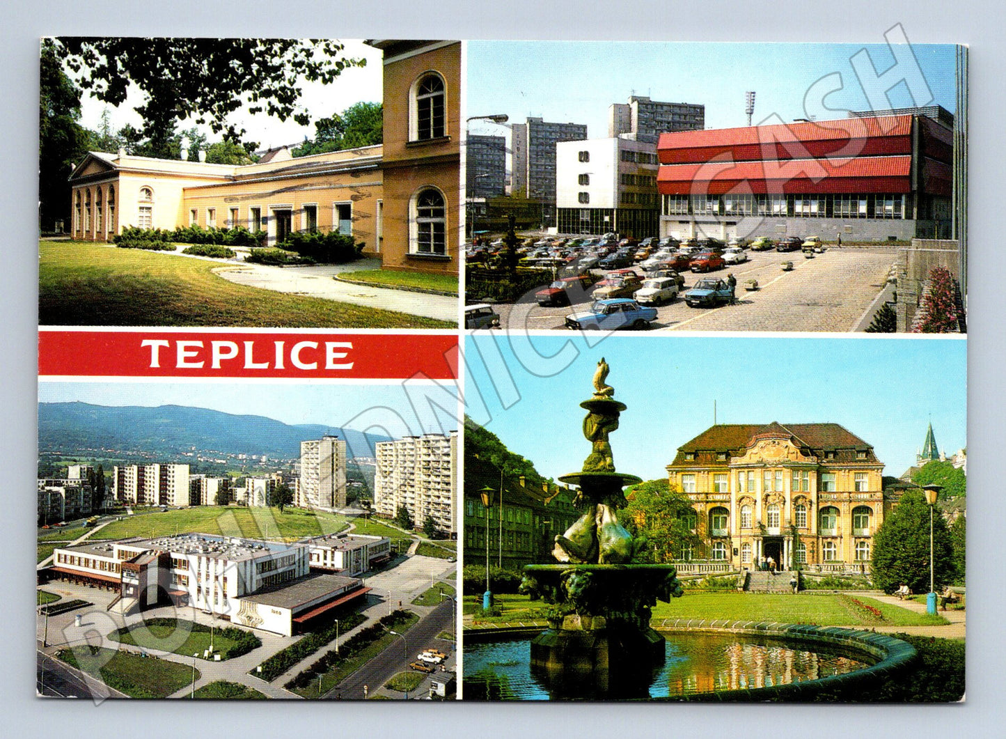 Postcard Teplice collage of monuments stamp 1990 (M8057)