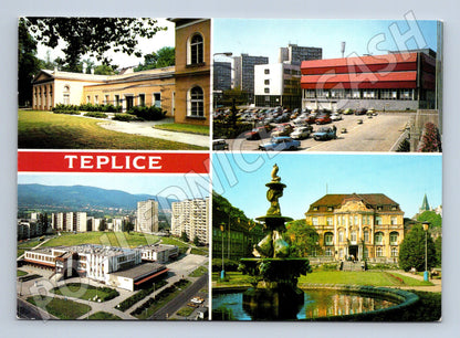 Postcard Teplice collage of monuments stamp 1990 (M8057)