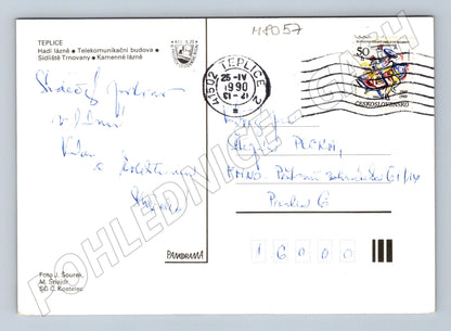 Postcard Teplice collage of monuments stamp 1990 (M8057)