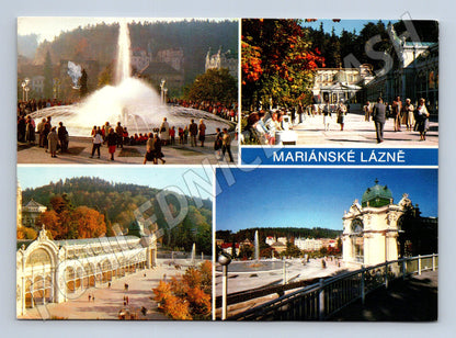 Postcard Marianske Lazne colonnade fountain multiview (M8078)