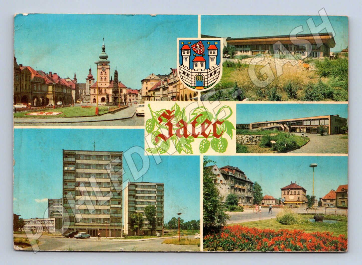 Postcard Žatec collage older used by post (M8079)