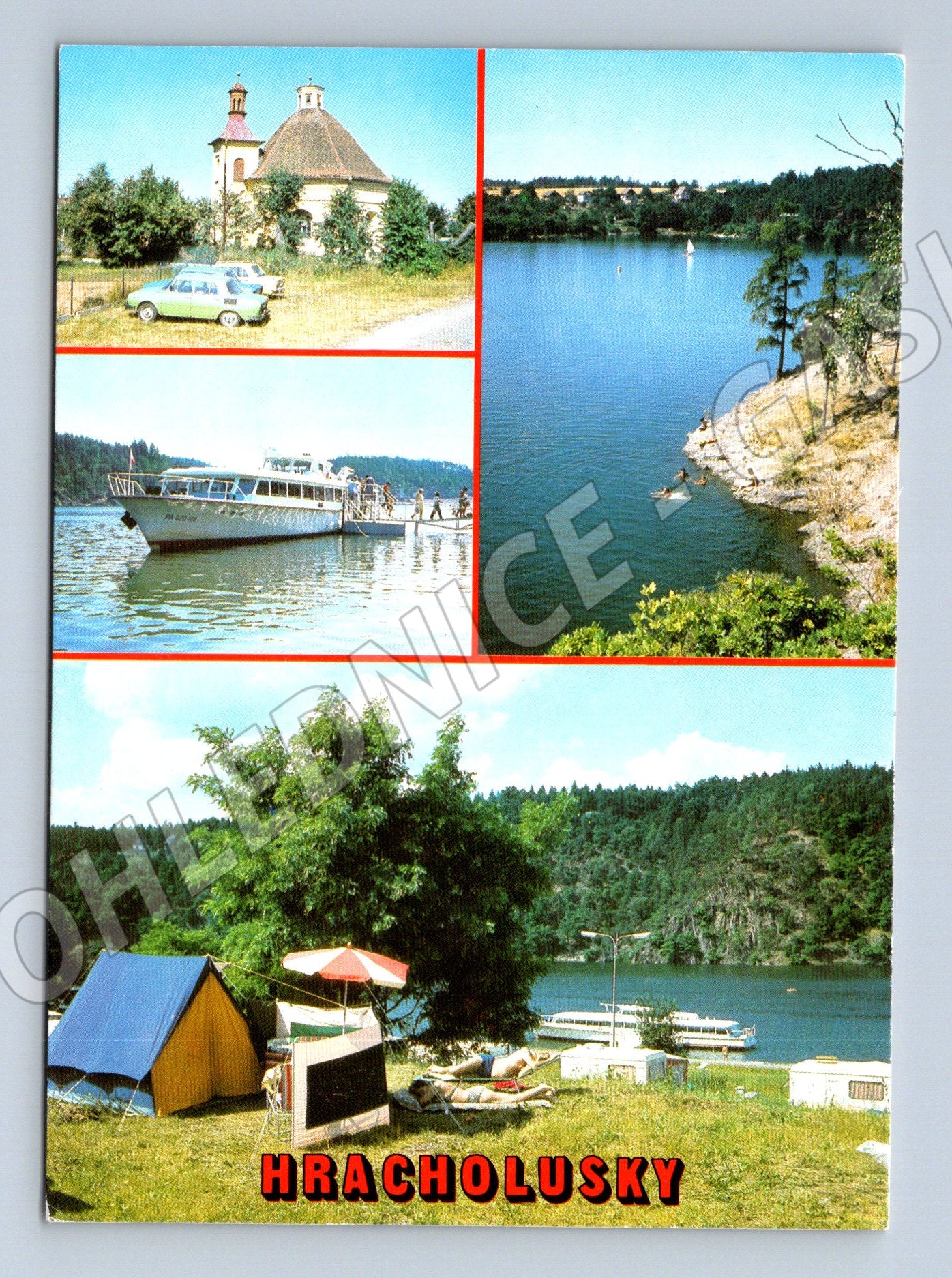 Postcard Hracholusky dam boats recreation Czech Republic (M8085)
