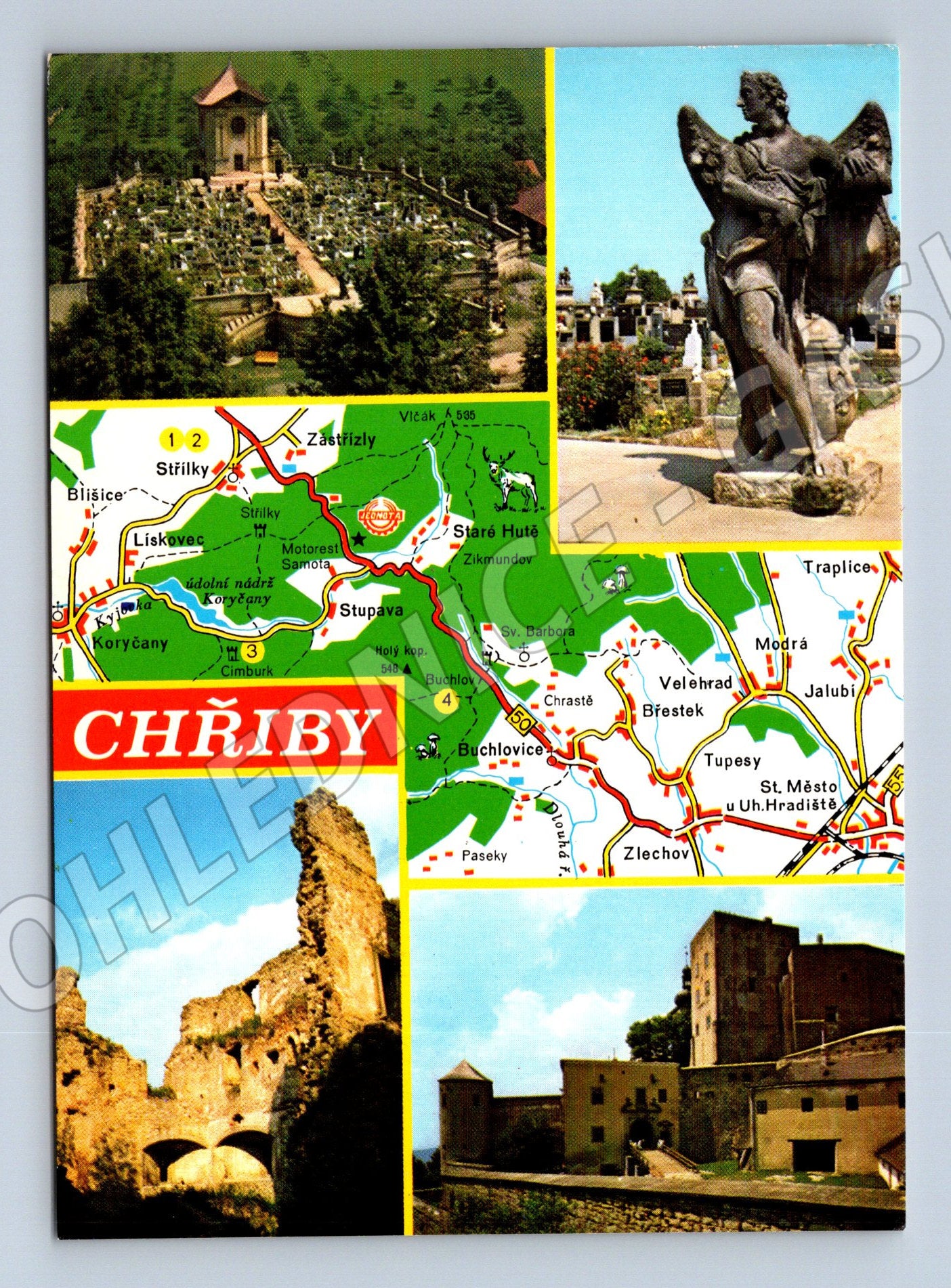 Pohlednice Chřiby Střílky Cimburk Buchlov mapa (M8094)