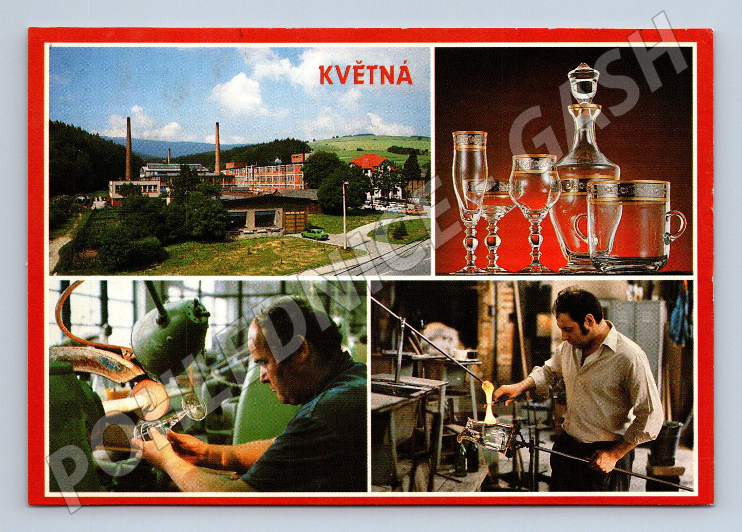 Postcard Glassworks Květná near Uherský Brod glass production (M8106)