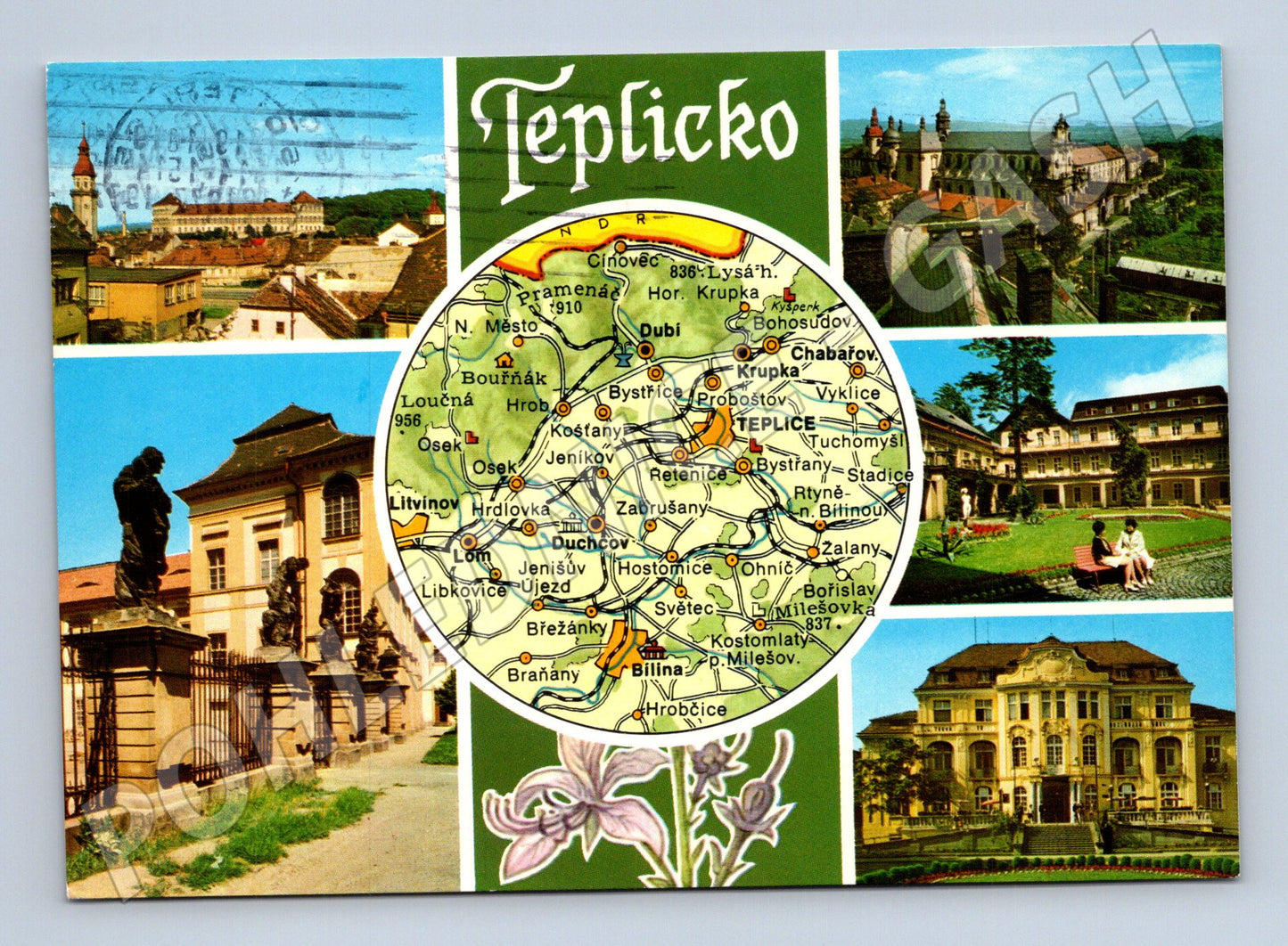 Pohlednice Teplicko koláž mapa známka 1977 ČSSR (M8109)