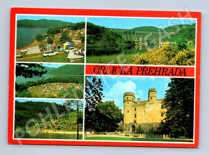 Pohlednice Orlická přehrada a zámek Orlík velký formát (M8122)