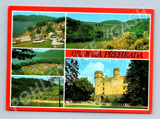 Pohlednice Orlická přehrada a zámek Orlík velký formát (M8122)