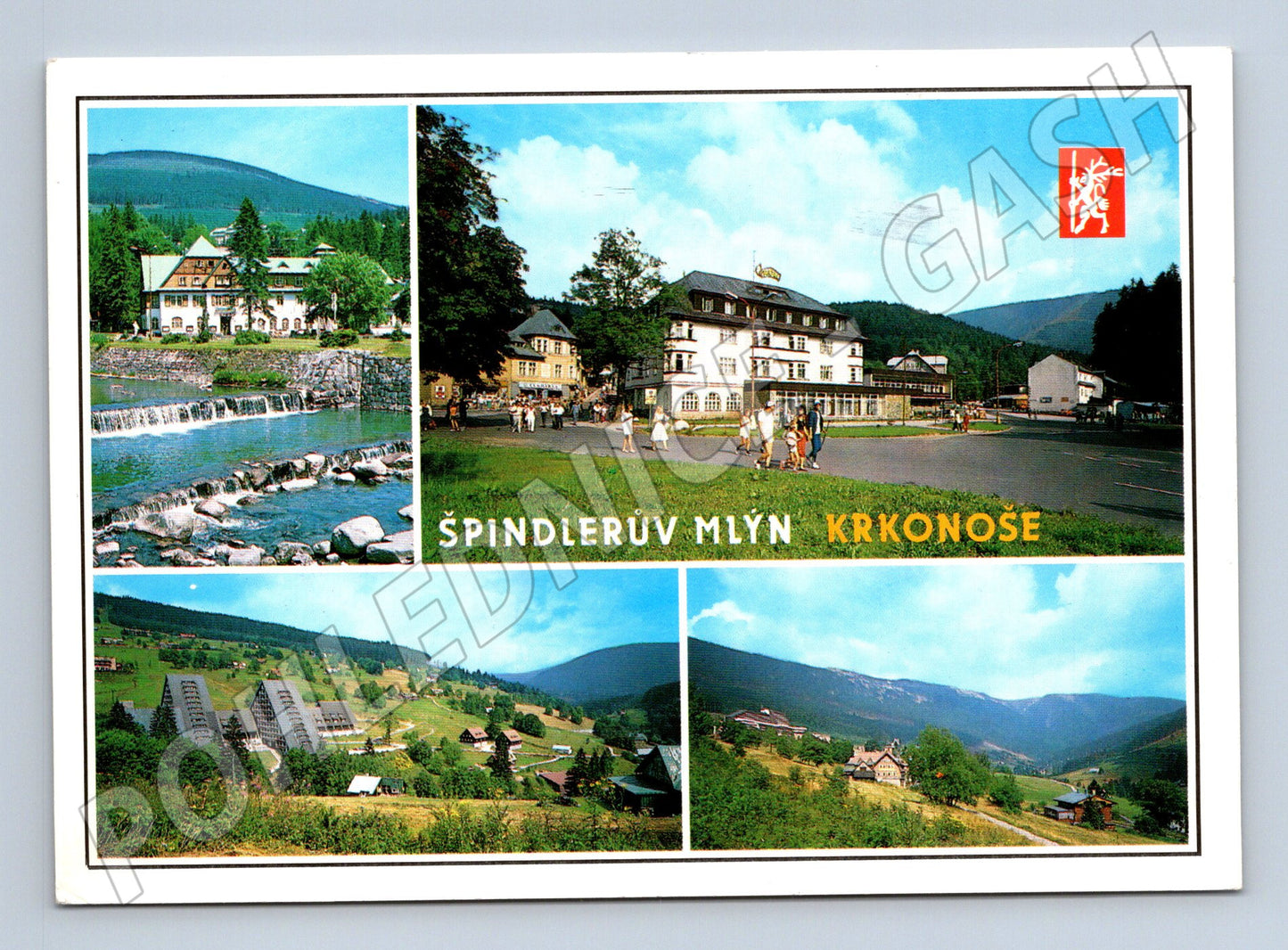 Postcard Špindlerův Mlýn large format described (M8137)