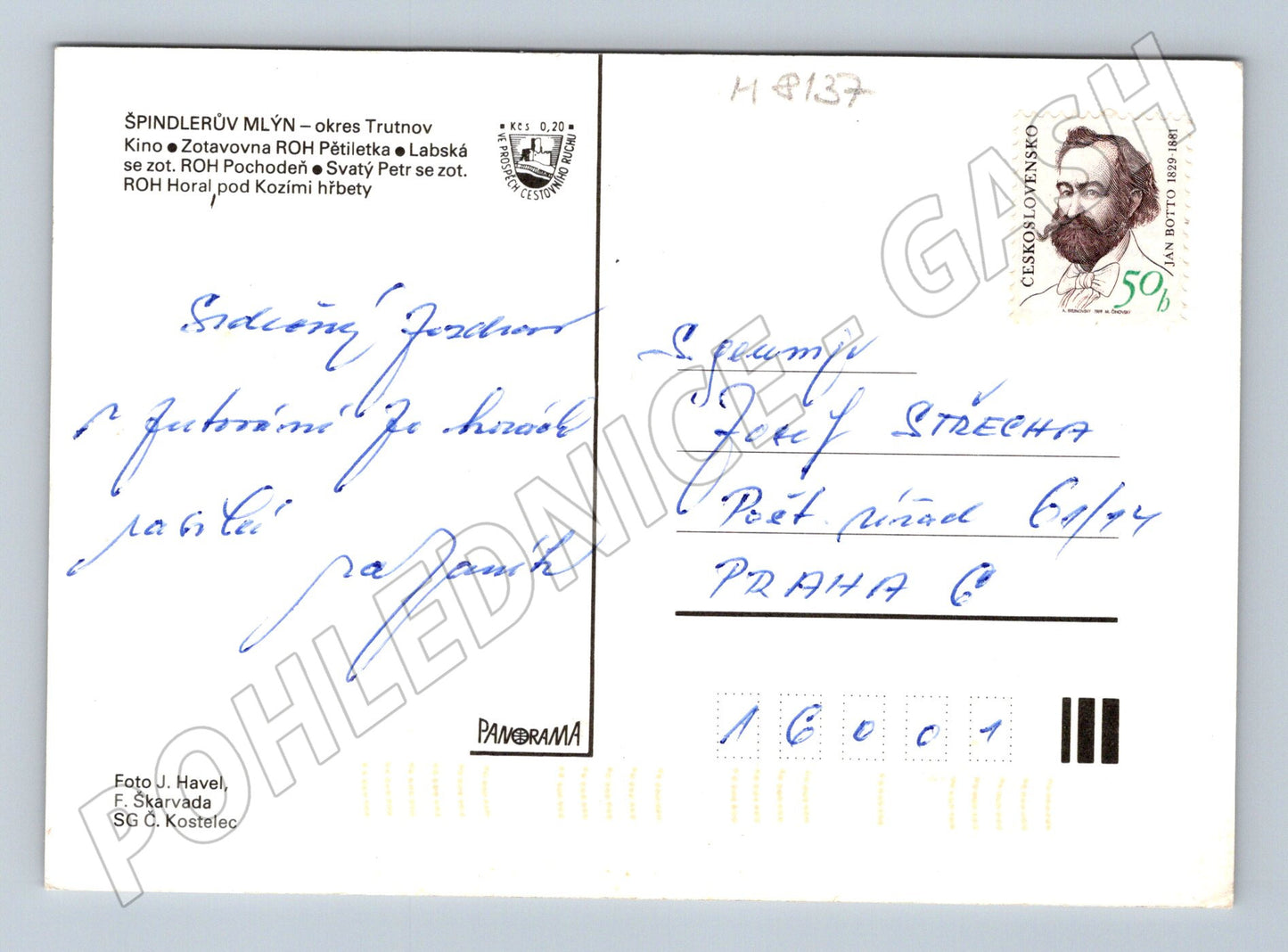 Postcard Špindlerův Mlýn large format described (M8137)