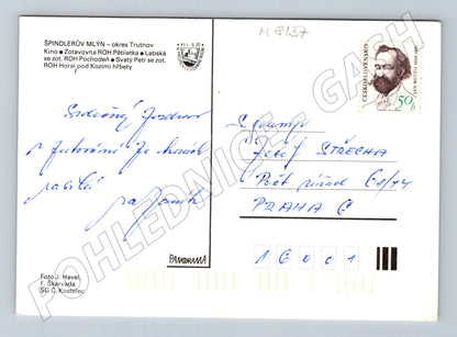 Postcard Špindlerův Mlýn large format described (M8137)