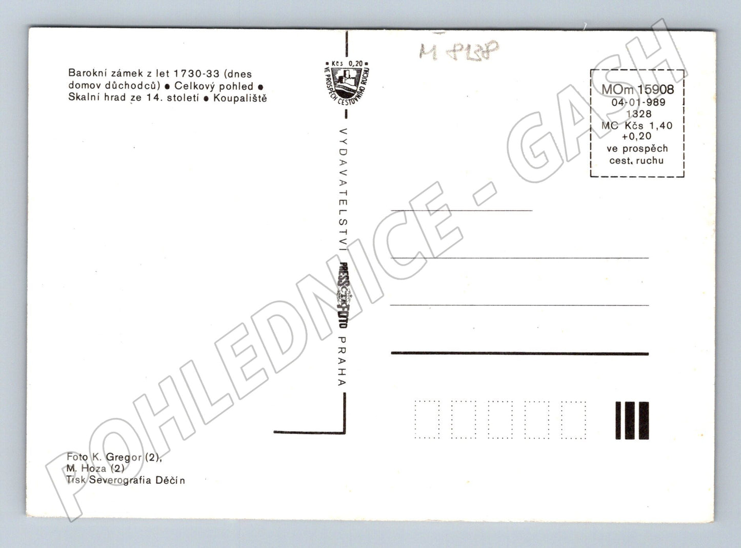 Pohlednice Sloup zámek skalní hrad koupaliště 1989 (M8138)