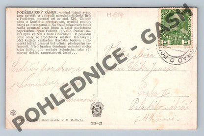Pohlednice Poděbrady zámek socha Jiřího (M814)