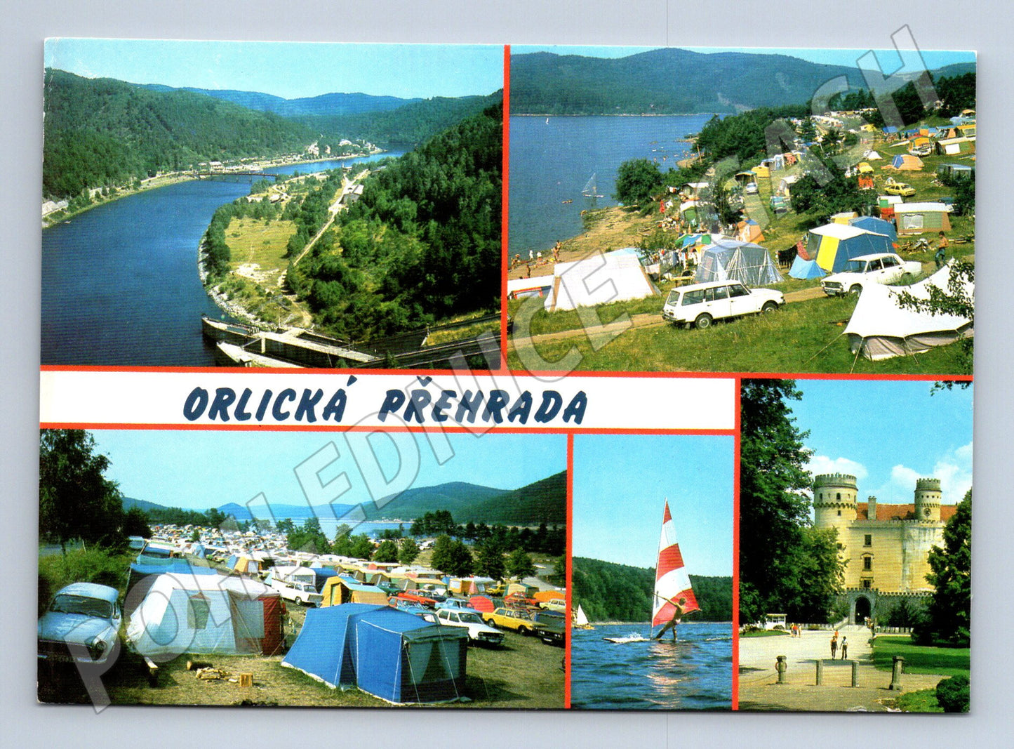 Pohlednice Orlická přehrada vícepohled zámek Orlík tábor (M8145)
