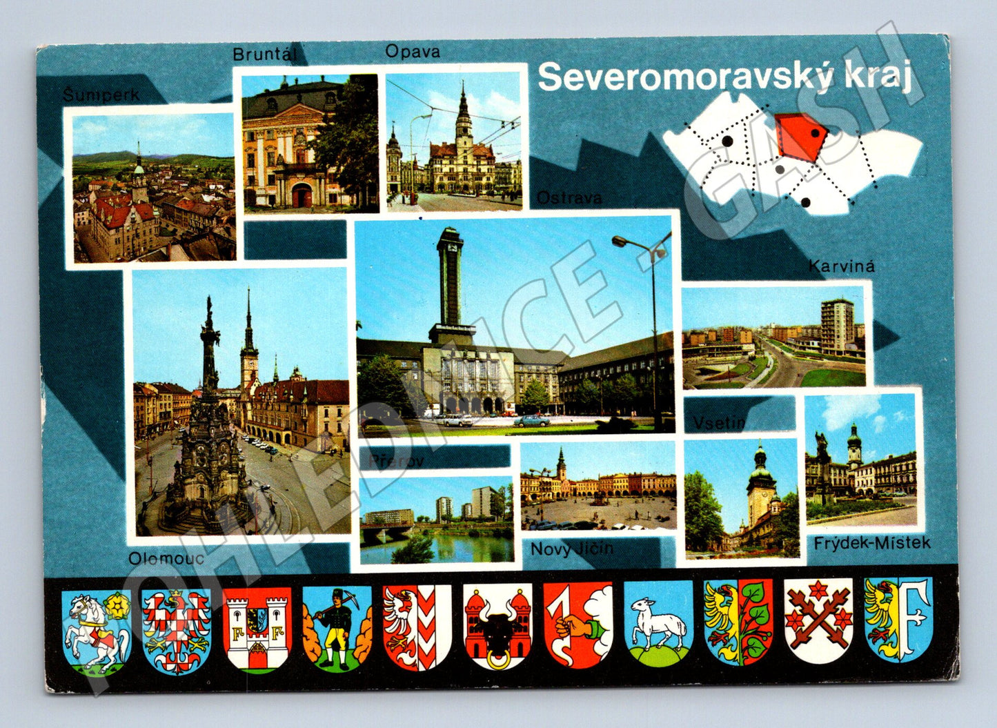 Pohlednice Severomoravský kraj znaky měst vícepohled (M8158)
