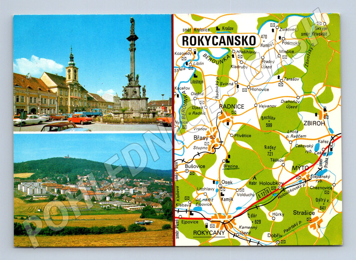 Postcard Rokycany town hall panorama map of the Czechoslovak Socialist Republic (M8161)