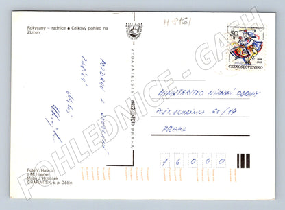 Postcard Rokycany town hall panorama map of the Czechoslovak Socialist Republic (M8161)